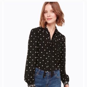 Kate Spade Women’s Black/White Bandana Tie Neck Floral Top. Sz XS